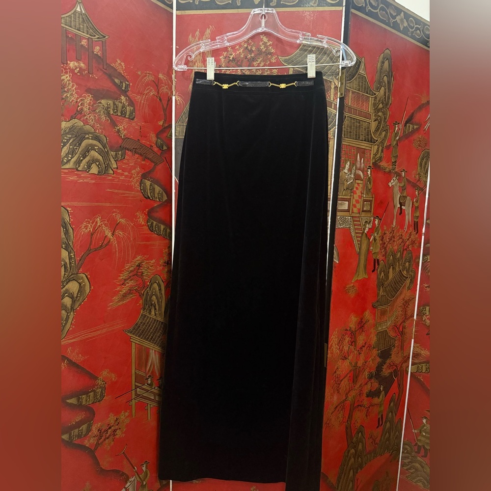 GORGEOUS VINTAGE CELINE VELVET BY CELINE 90s MAXI STRAIGHT SKIRT BLACK 38